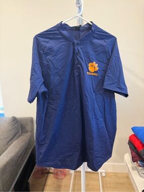 Navy Blue Short Sleeve Football Henley Tee - Paw Logo